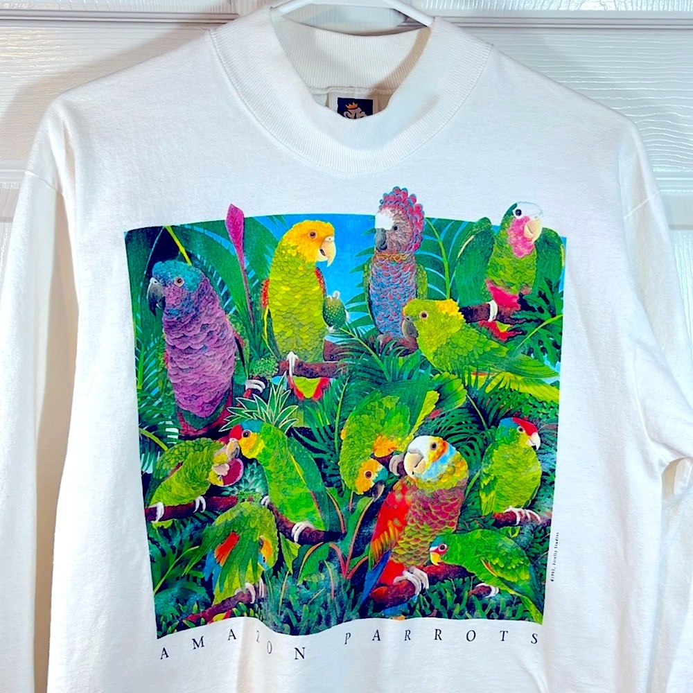 Amazon Parrots Tropical Jungle Long Sleeve Tee Shirt 1992 Firefly Studios Birds - Picture 13 of 17